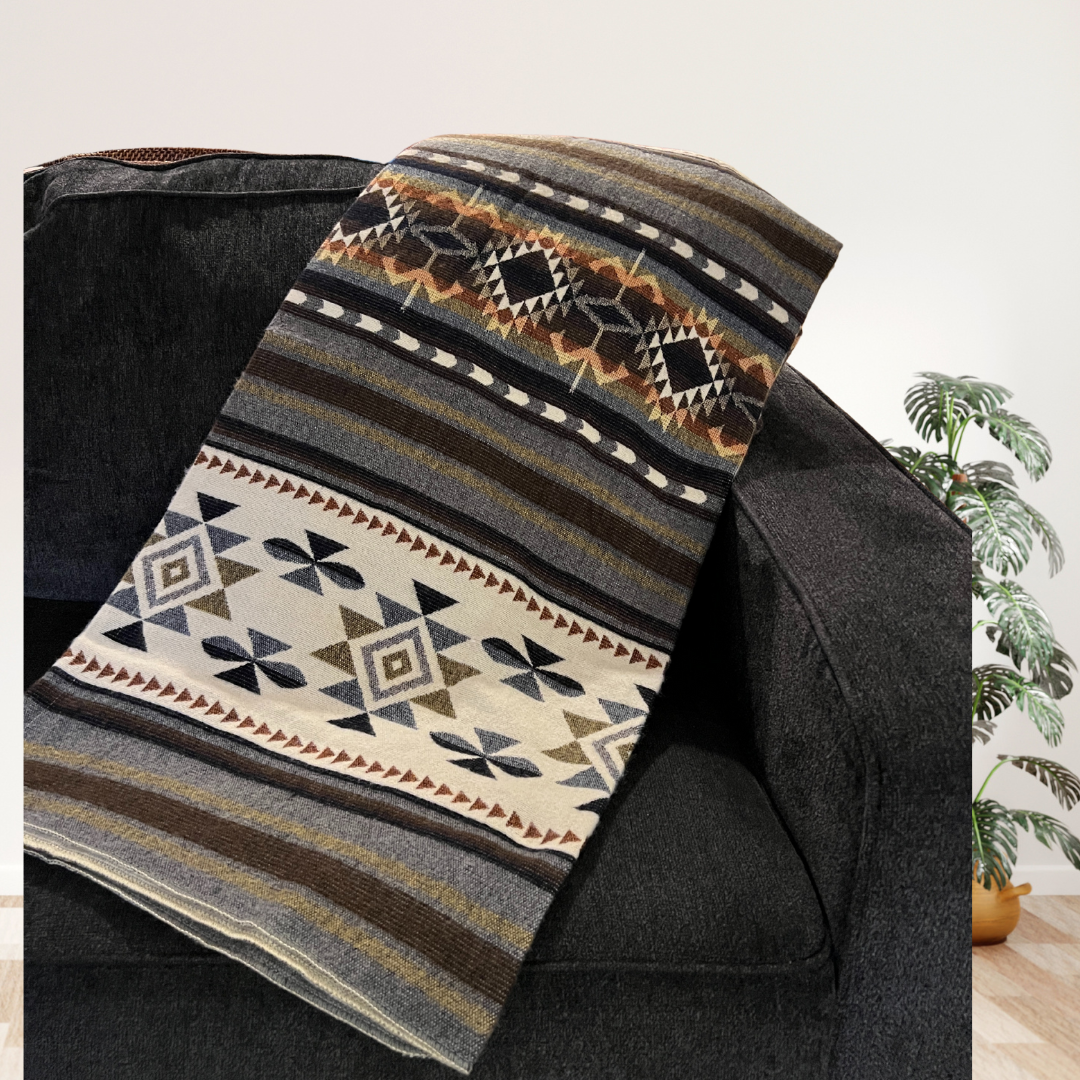 Gold Gray and Brown Native Blanket | Aztec style queen size