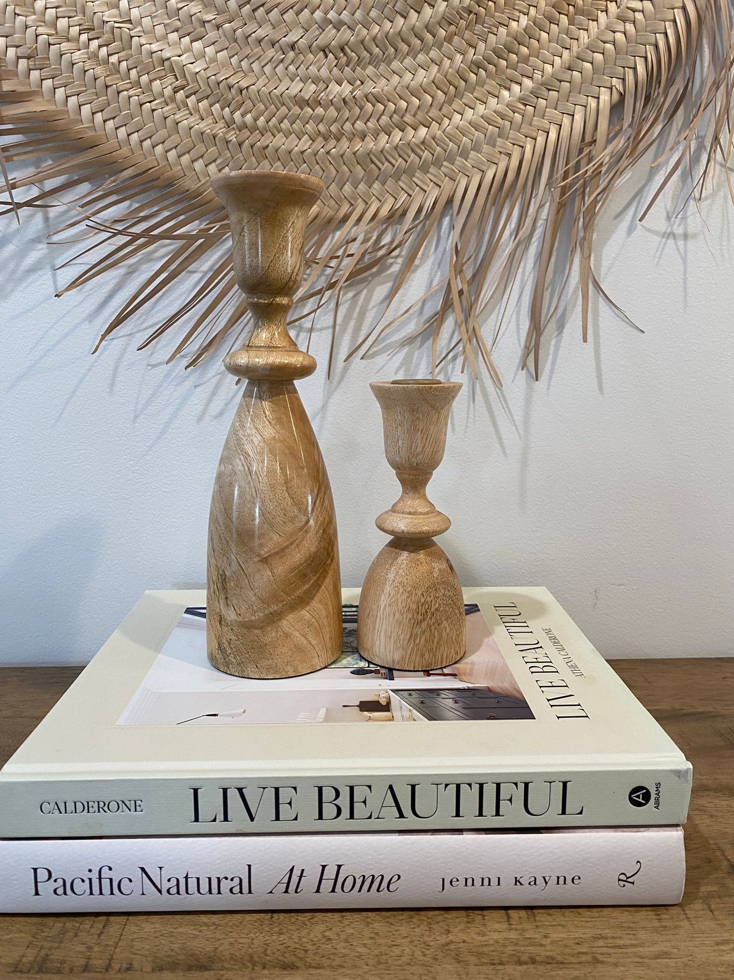 MANGO WOOD TAPER HOLDER SET OF 2