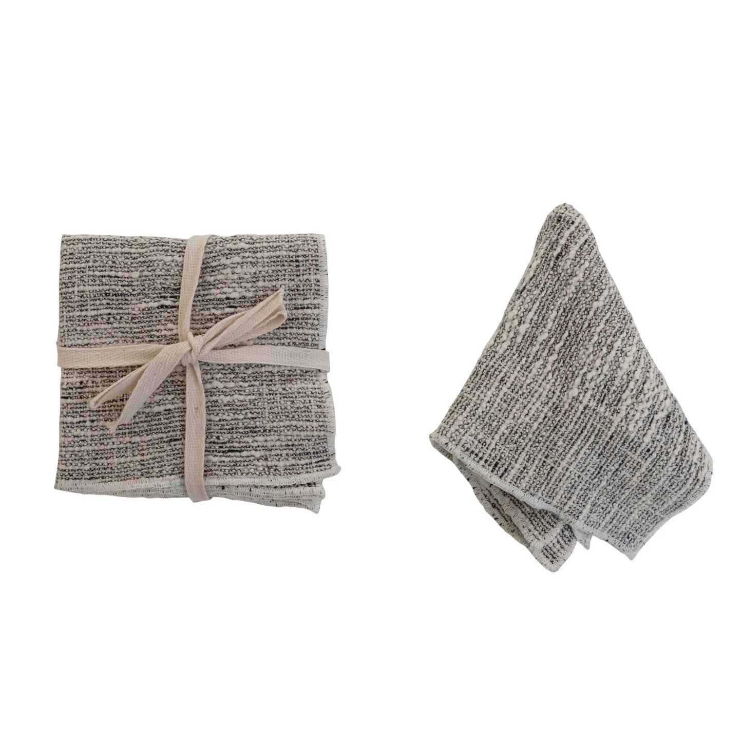 WOVEN COTTON SLUB DISH CLOTHS. BLACK AND WHITE, SET OF 3