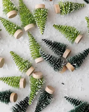 FLOCKED MINI BOTTLE BRUSH TREE. Boxed Set of 24