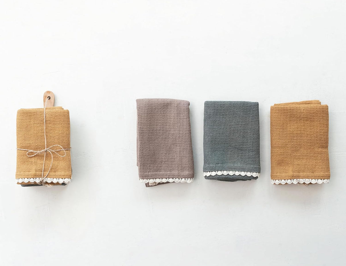 Cotton Waffle Weave Tea Towels w/ Cheese Cutting Board, Set of 4