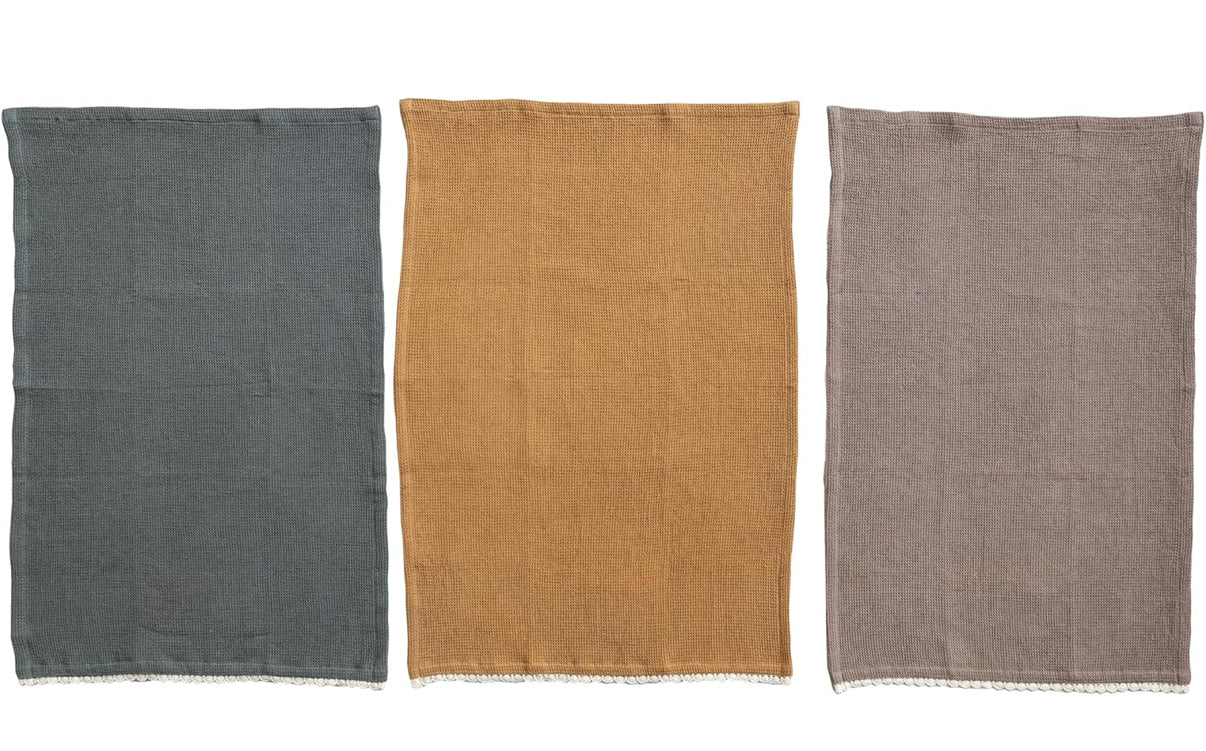 Cotton Waffle Weave Tea Towels w/ Cheese Cutting Board, Set of 4