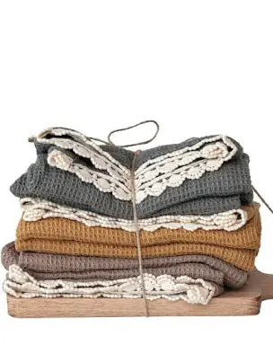 Cotton Waffle Weave Tea Towels w/ Cheese Cutting Board, Set of 4