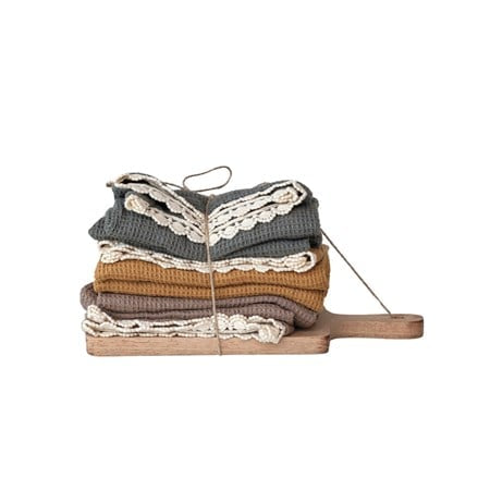 Cotton Waffle Weave Tea Towels w/ Cheese Cutting Board, Set of 4