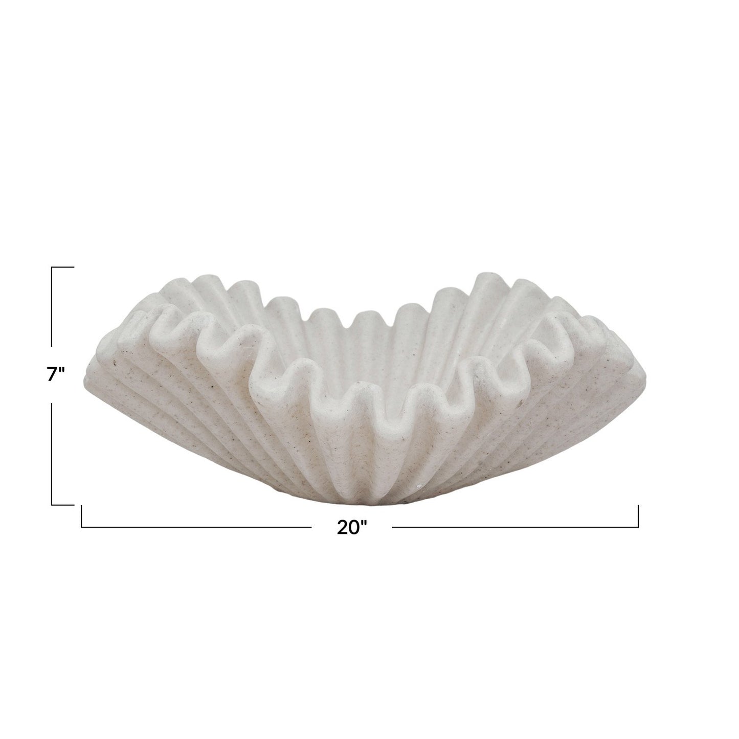 Decorative Resin Ruffled Bowl, Stone Finish, Cream Color