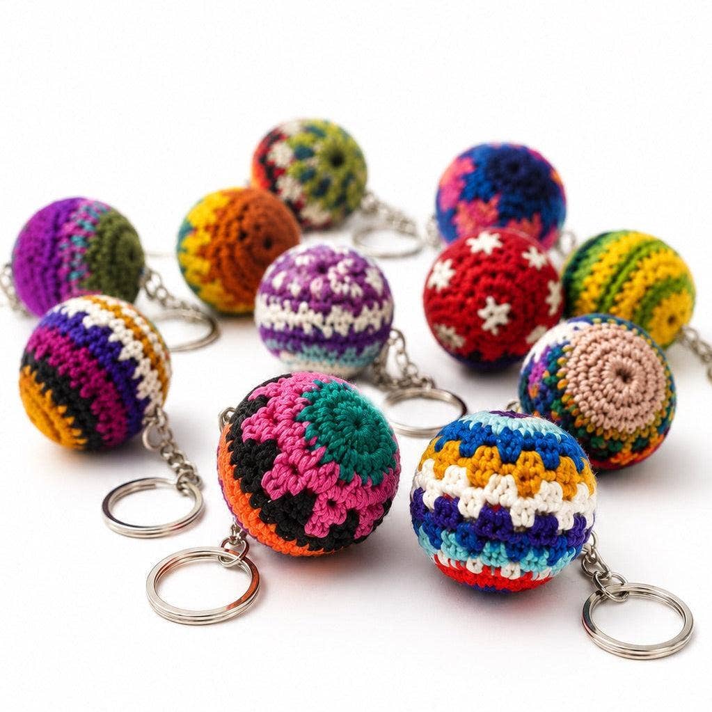 Mini Footbag Handmade Hacky Knit Crochet Keychain – Guatemala