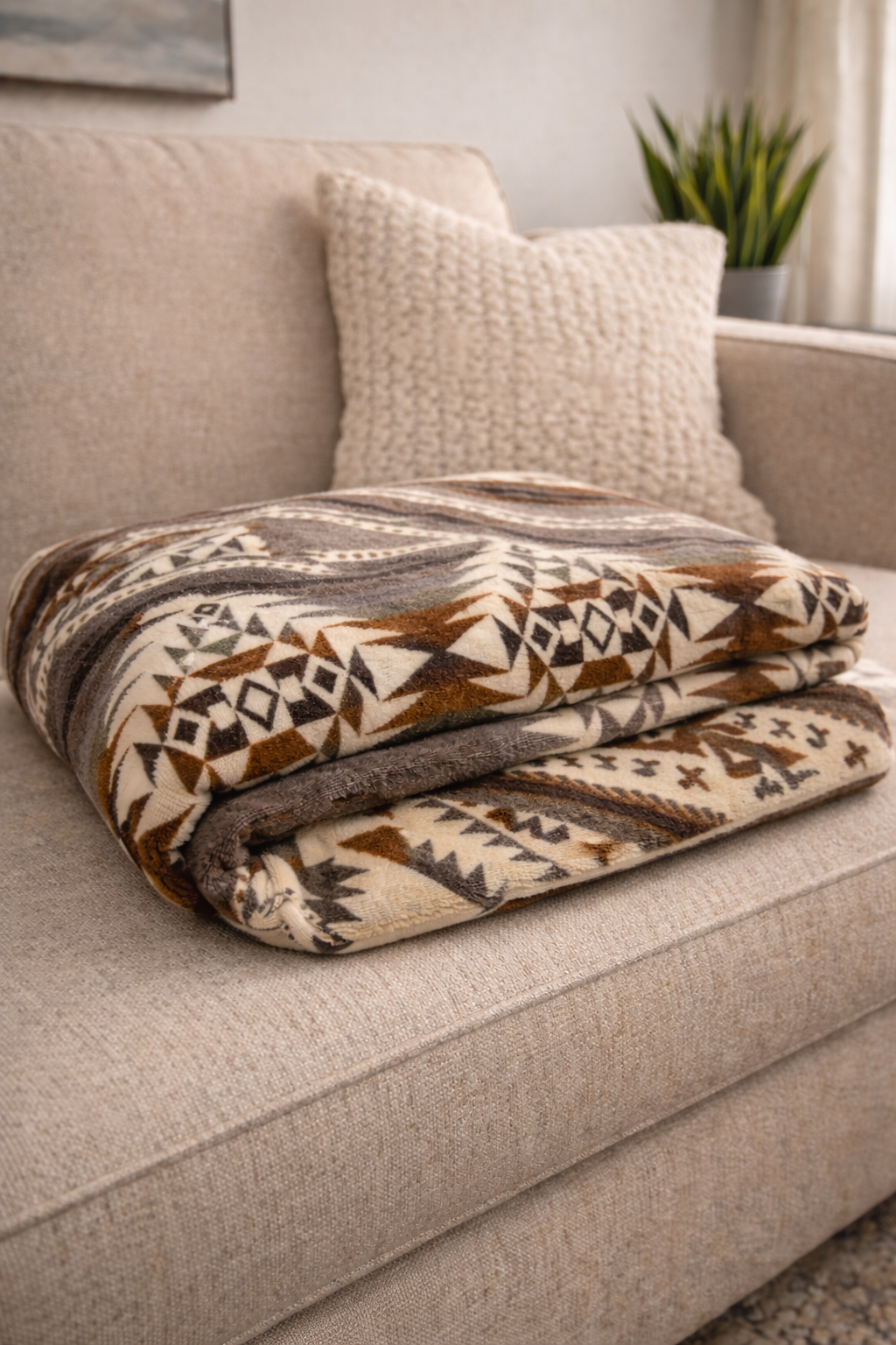 Exclusive Neutral Southwestern Queen Alpaca Blanket