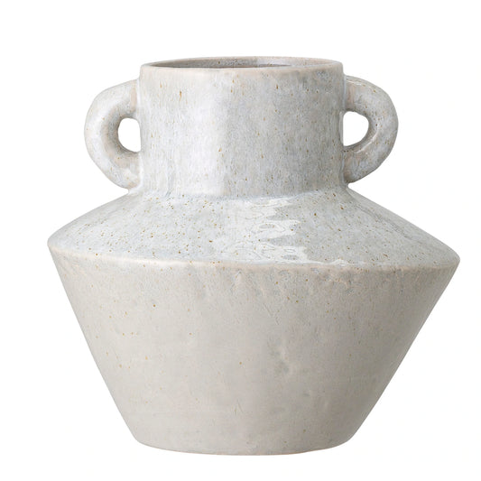GORGEOUS STONEWARE VASE W/HANDLES.