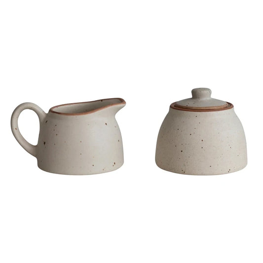 8 OZ. STONEWARE CREAMER & 8 OZ. SUGAR JAR, SET OF 2.