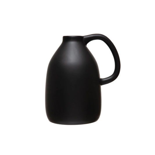 CERAMIC VASE W/HANDLE. MATTE BLACK