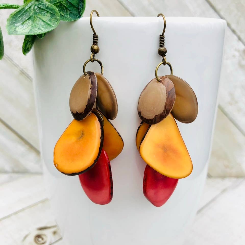 Cascada Earrings - Tan/Mustard/Watermelon