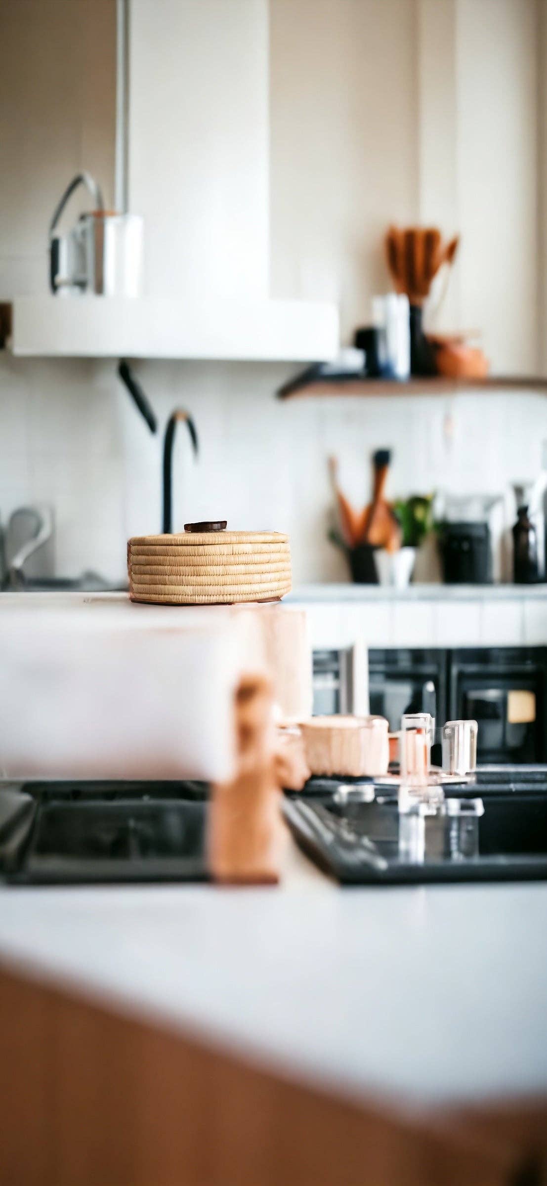 Classic Cylinder Storage Woven Basket With Lid: Sunga Lidded Tray Baskets - Natural: Large: D:12" x H: 6"