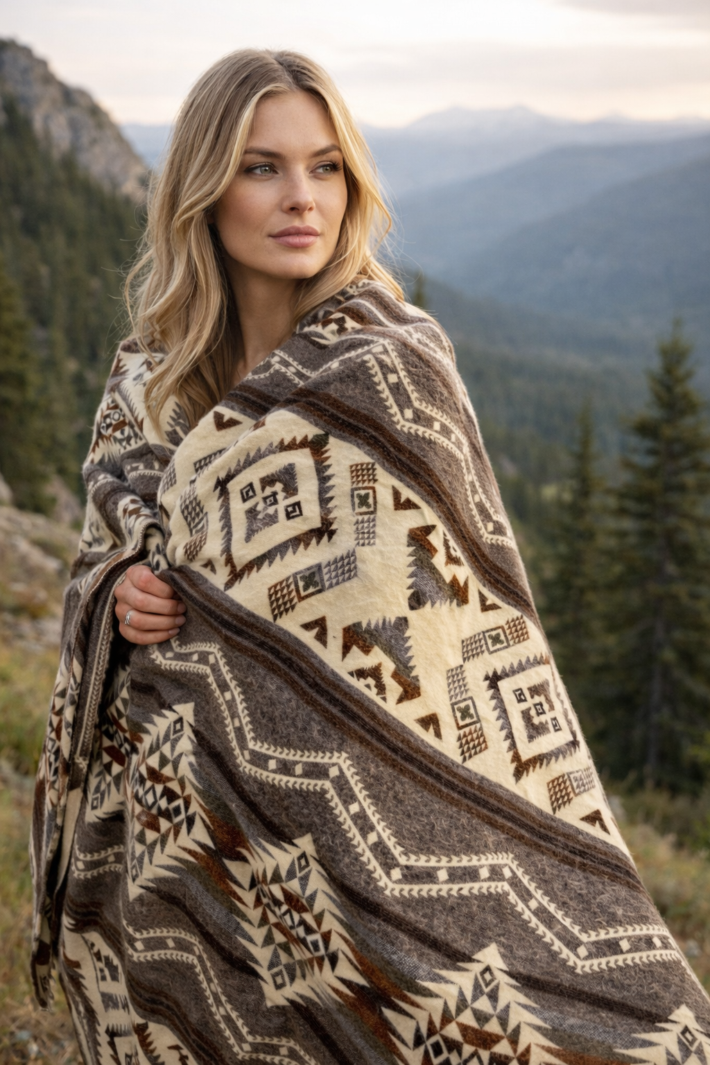 Exclusive Neutral Southwestern Queen Alpaca Blanket