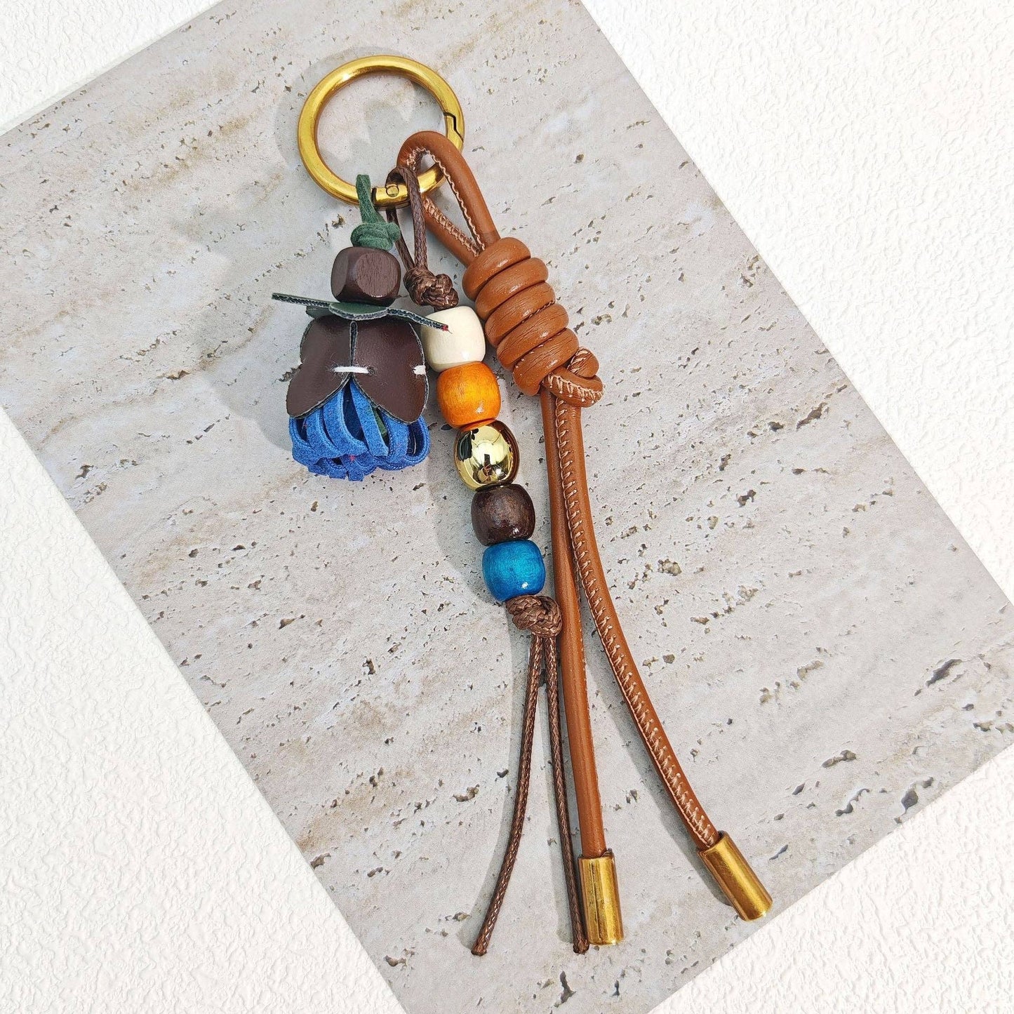 Trendy Flower Tassel Beaded Braided Bag Charm 8ZA6BBC05: Blue