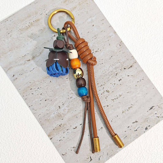 Trendy Flower Tassel Beaded Braided Bag Charm 8ZA6BBC05: Blue