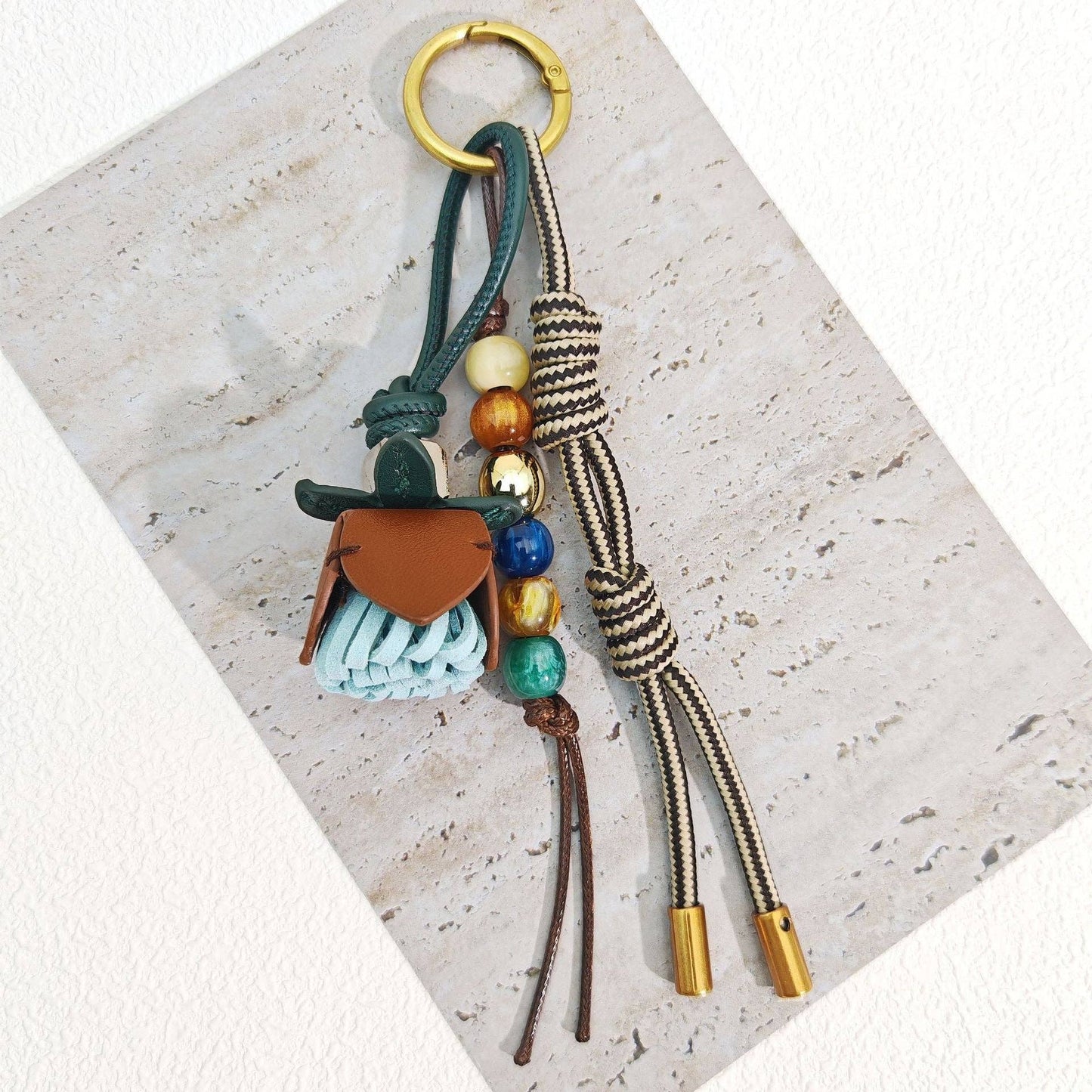Trendy Flower Tassel Beaded Braided Bag Charm 8ZA6BBC05: Blue