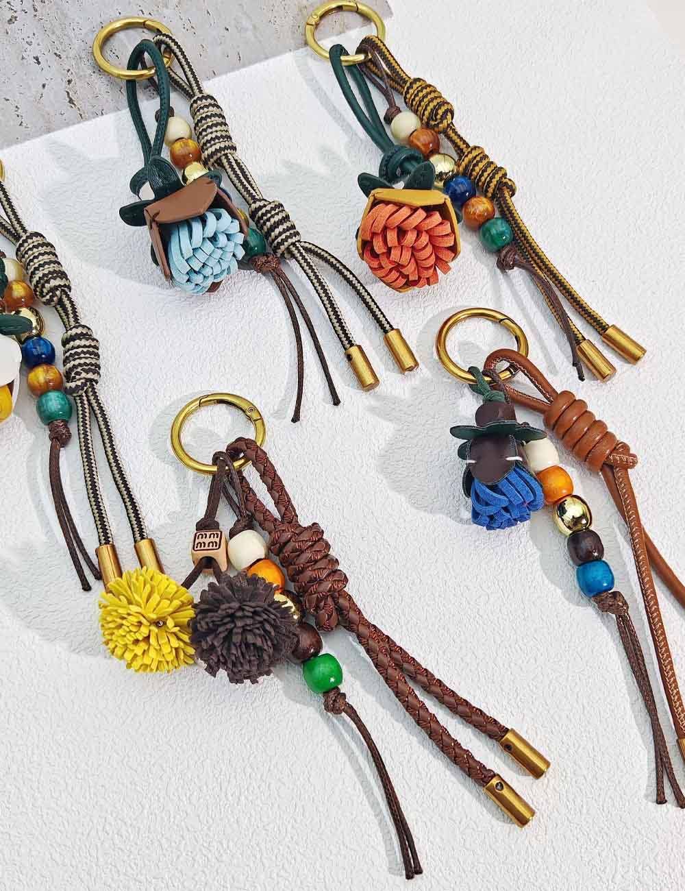 Trendy Flower Tassel Beaded Braided Bag Charm 8ZA6BBC05: Blue