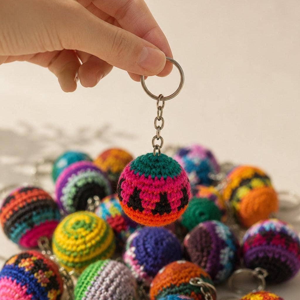 Mini Footbag Handmade Hacky Knit Crochet Keychain – Guatemala