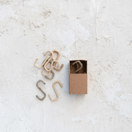 Wire & Natural Fiber Wrapped S-Hook, 2 Styles, Boxed Set of 4
