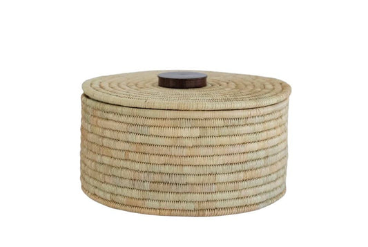 Classic Cylinder Storage Woven Basket With Lid: Sunga Lidded Tray Baskets - Natural: Large: D:12" x H: 6"