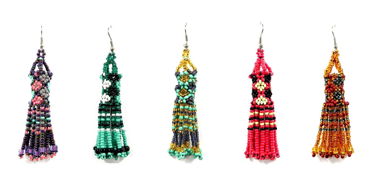 Seed Bead Diamond Design Beaded Dangle "Zula" Earrings