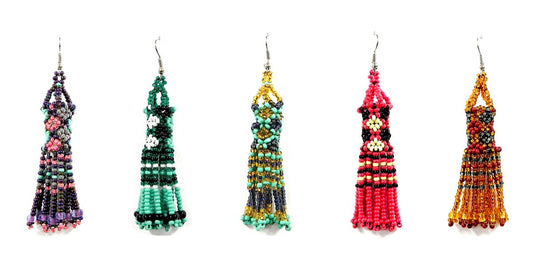 Seed Bead Diamond Design Beaded Dangle "Zula" Earrings