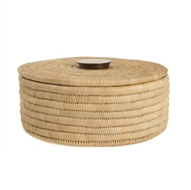Classic Cylinder Storage Woven Basket With Lid: Sunga Lidded Tray Baskets - Natural: Large: D:12" x H: 6"